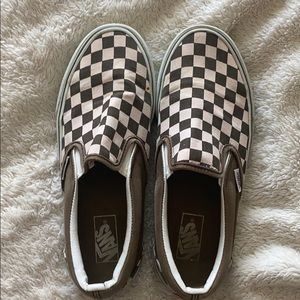 Pink and brown slide on vans